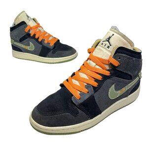 Nike Air Jordan 1 Mid SE Craft Unisex Shoes Anthracite Olive Youth 4.5/Womens 6